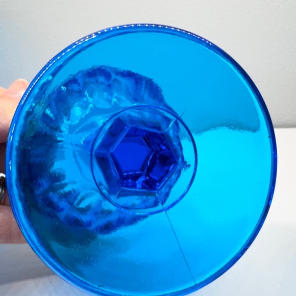 4x Fenton Colonial Blue Thumbprint 4 oz. Wine Juice Water Glasses Goblet 5" Tall - Picture 5 of 7